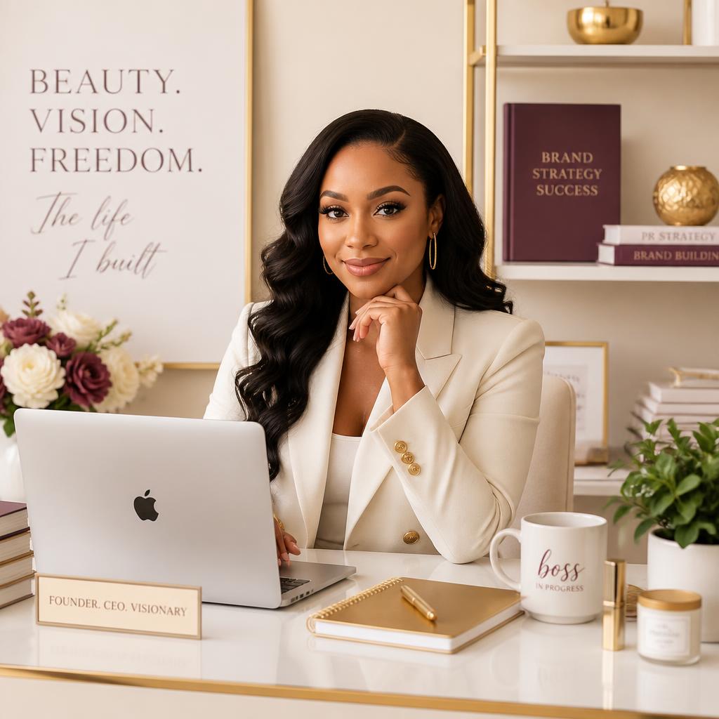 Confident woman entrepreneur working at a clean, elegant desk